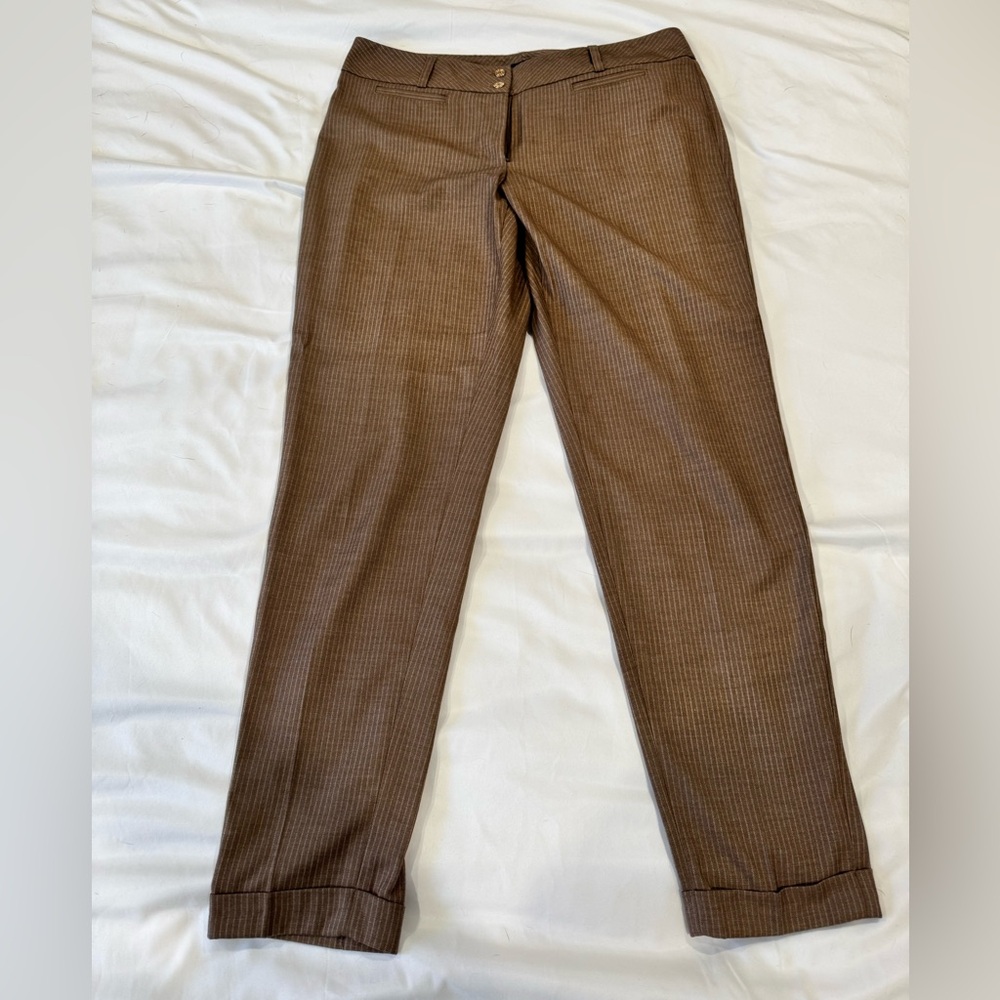 Women’s Ankle length brown and gold pinstripe pants